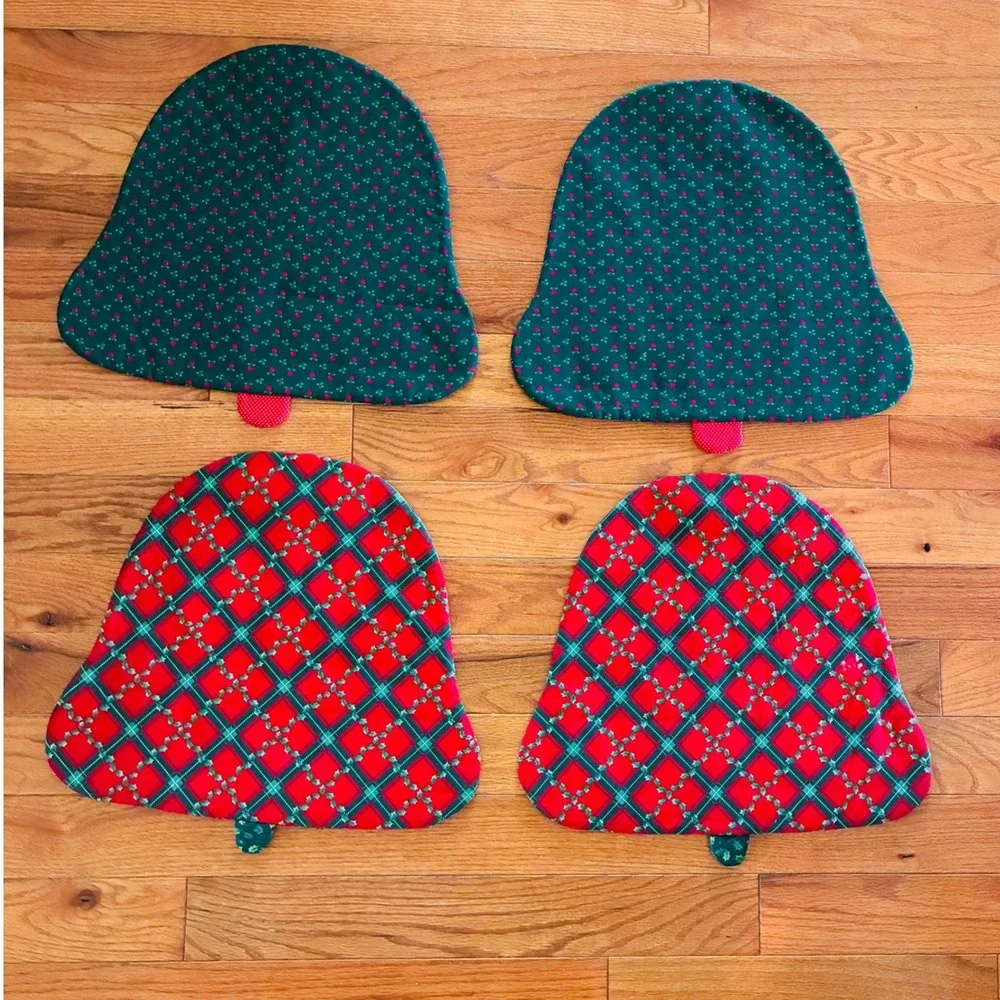 Vintage Christmas Bell Placemats Set 4 Handmade Fabric Holiday Cottagecore